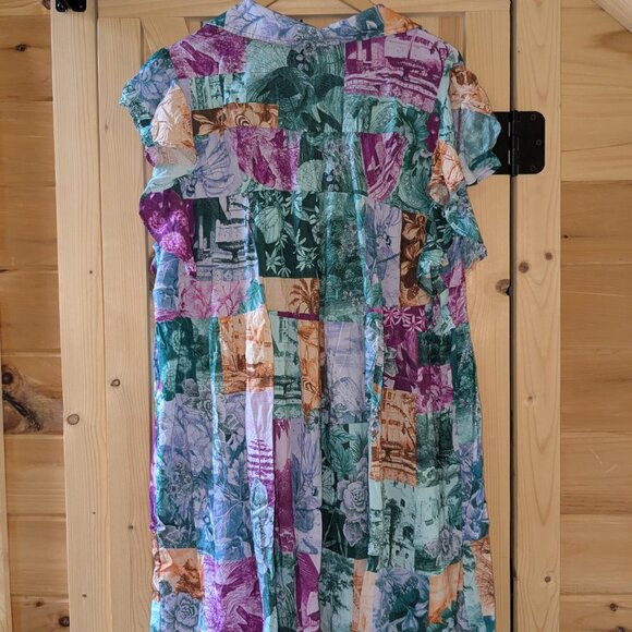 Anthropologie Flutter Sleeve Printed PJ Dress Size 2X Patchwork PJ Mini Collar - Picture 11 of 13